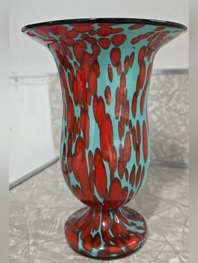 Franz Welz Czech Bohemia Turquoise/Ox Blood Drip Glass Vase